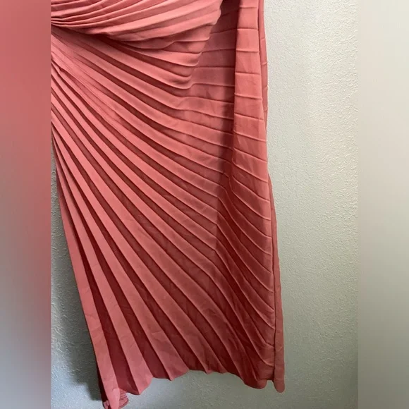 NWT Banana Republic Gorgeous One Shoulder Pleated Coral Pink Asymmetric Dress 12 - Picture 3 of 13